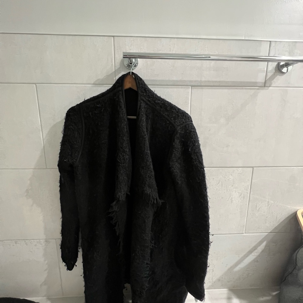 Vince black wool  Open Mid Length Wool Yak cashmere Cardigan knit coat m.